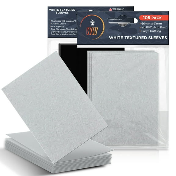 WizardWard MTG Card Sleeves (White Matt Textured) - Pack of 105 - Smooth Shuffling, 100 Micron Thickness - 66mm x 90mm, Black Inside, Glossy Clear Front, Compatable with Disney Lorcana