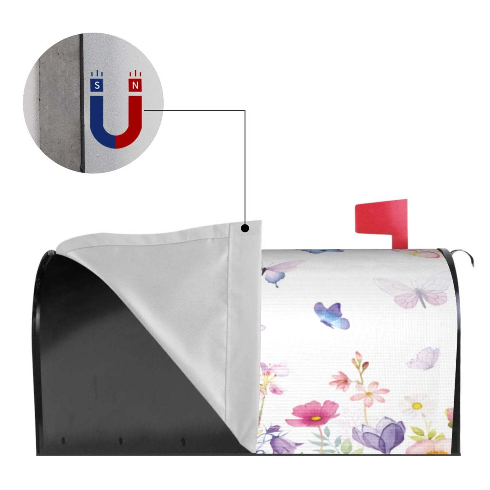 Xecao Meadow flowers with butterfly for Mailbox Cover with Magnetic Strips, Waterproof and Sunscreen, Adds a Decorative Touch to Your Garden Yard-25.5x21 in
