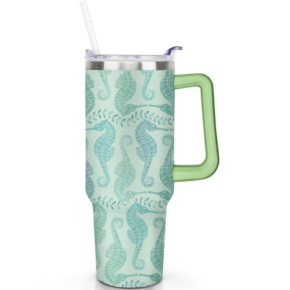 40 oz Insulated Stainless Steel Seahorse Mug with Handle and Flip Lid, Durable Leak Proof Tumbler Cup for Travel and Gifts