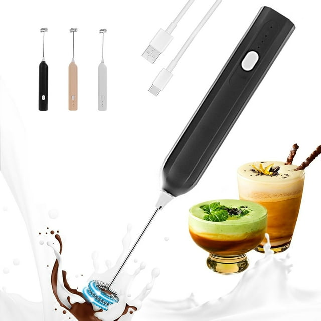 Xihbxyly Espumador de Leche Inalámbrico, Recargable Por Usb, Batería de 1200 Mah, Agitador de Mano, Varillas de Acero Inoxidable, Ideal para Espumar Leche y Batir Huevos, Fácil de Usar, Blanco/Caqui,