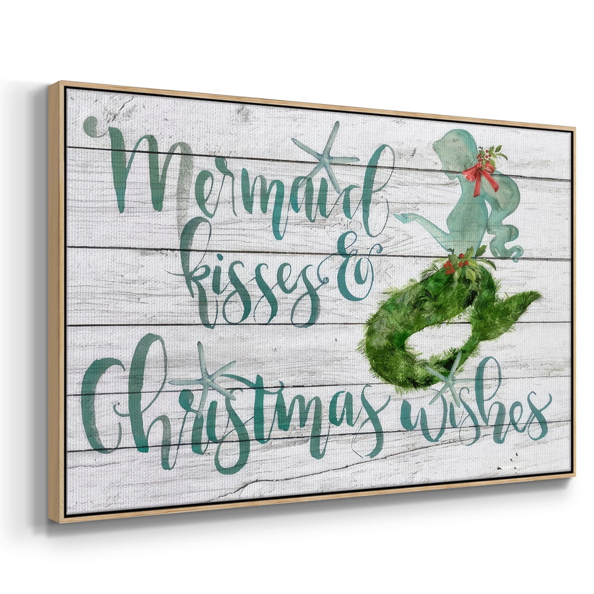 Tis the Seasun Collection A - Framed Gallery Wrapped Holiday Canvas - 27 x 41 - Natural Wood Frame