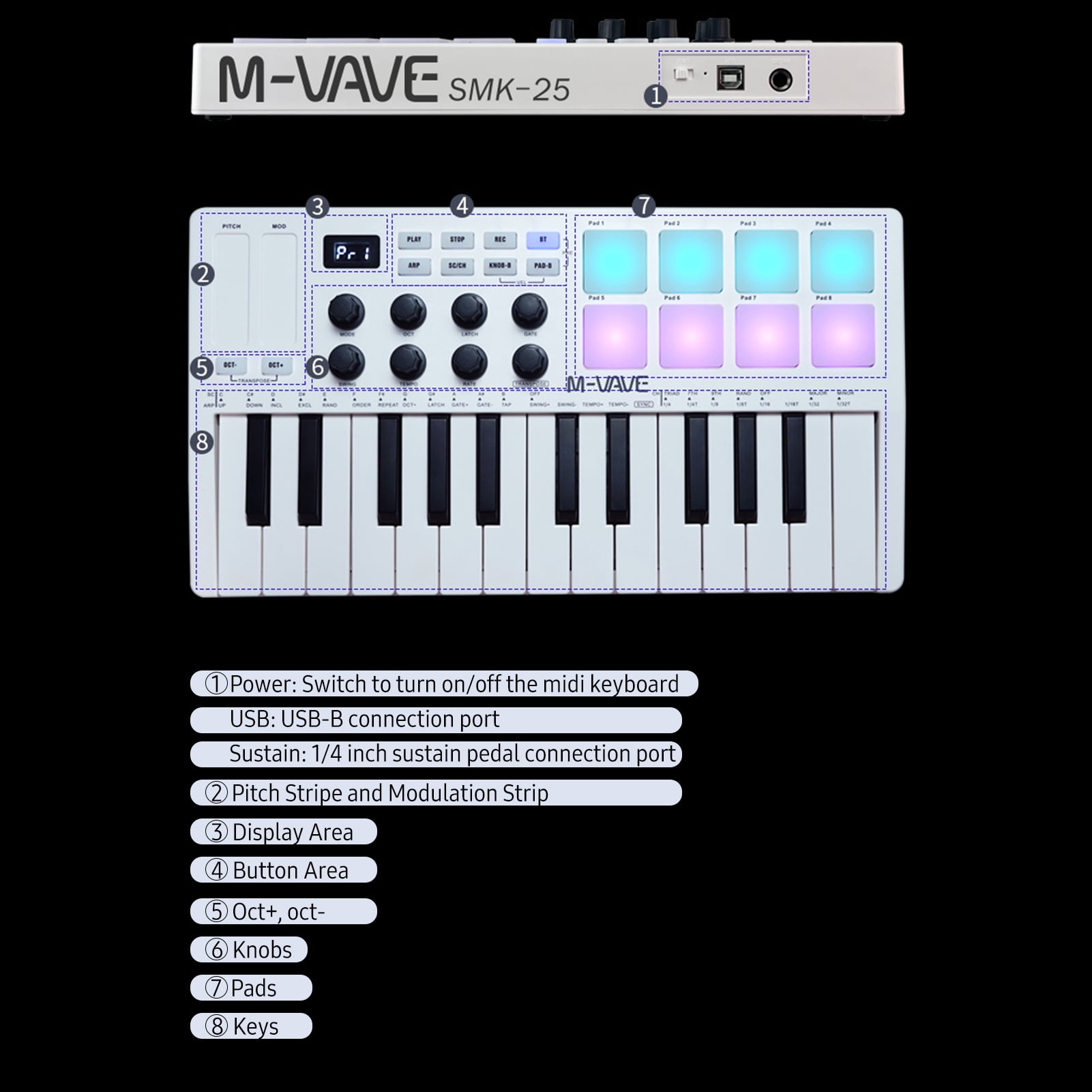 Teclado de controle MIDI de 25 teclas M-VAVETeclado de controle MIDI de 25 teclas M-VAVE  