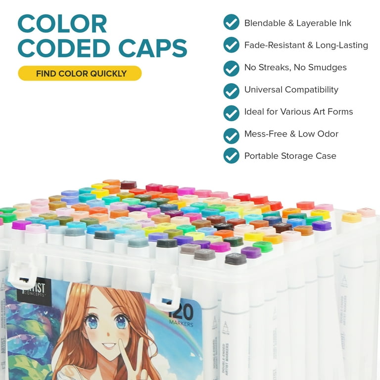 Artist Concepts Double-Ended Markers, 120 Pack, Fine Tip, Bold
