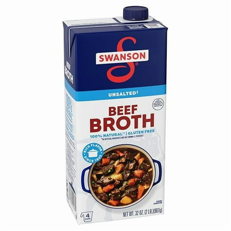 Swanson 100% Natural, Gluten-Free Unsalted Beef Broth, 32 Oz Carton Pack of 1
