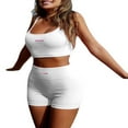 thumbnail image 4 of Women Workout Sets 2 Piece High Waist Shorts Ribbed Cami Crop Top Yoga Gym Tracksuit, 4 of 5