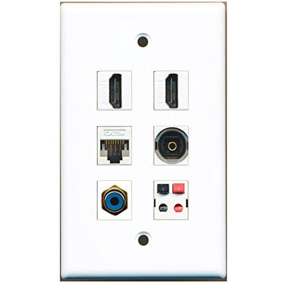 RiteAV - 2 HDMI 1 Port RCA Blue 1 Port Toslink 1 Port Cat5e Ethernet White 1 Port Speaker Wall Plate