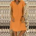 thumbnail image 2 of CHUANK Robe Grande Taille pour Femmes Liquidation Robe Ample Col en V Été Manches Courtes Coton et Lin Marine, 2 of 8