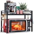 thumbnail image 1 of Soporte Extensible para microondas, Estante para Cocina, Altura Ajustable Estante para microondas, Organizador de Cocina, 2 Niveles con 8 Ganchos, Kitchen Shelves, Negro, 1 of 9