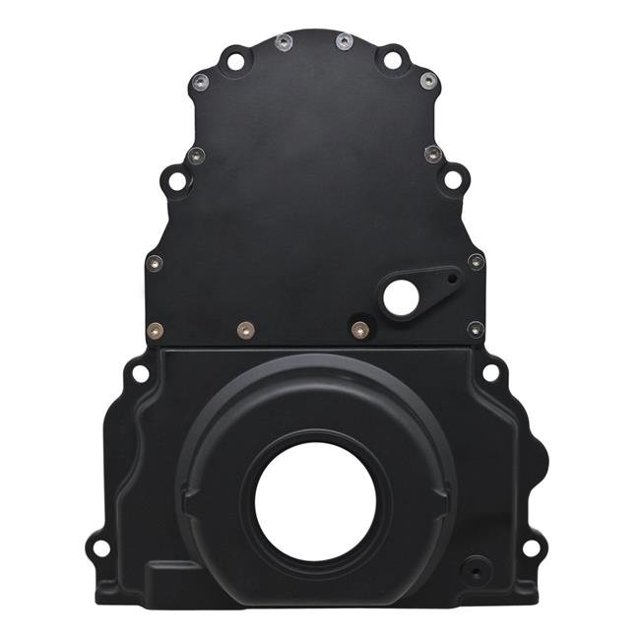 Aluminum Chevy LS Two Piece Timing Chain Cover with Cam Sensor Hole - Black