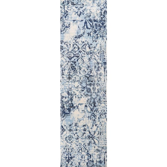 Alora Decor Swagger 2'3" x 7'7" Distress Patchwork Ivory/Blue/Dk Blue Area Rug