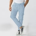 thumbnail image 2 of EHRWE Pants For Men Street Leisure Sports Pocket Drawstring Strap Solid Color Woven Cargo Pants Sweatpants, 2 of 5