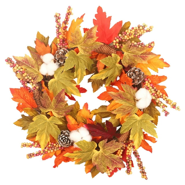 Maple Leaf Fall Wreath, Abs Maple Leaf Fall Wreath, Orange Autumn Maple Wreath with Thanksgiving Decor, Realistic Fall Design for Front Door & Wall Hanging