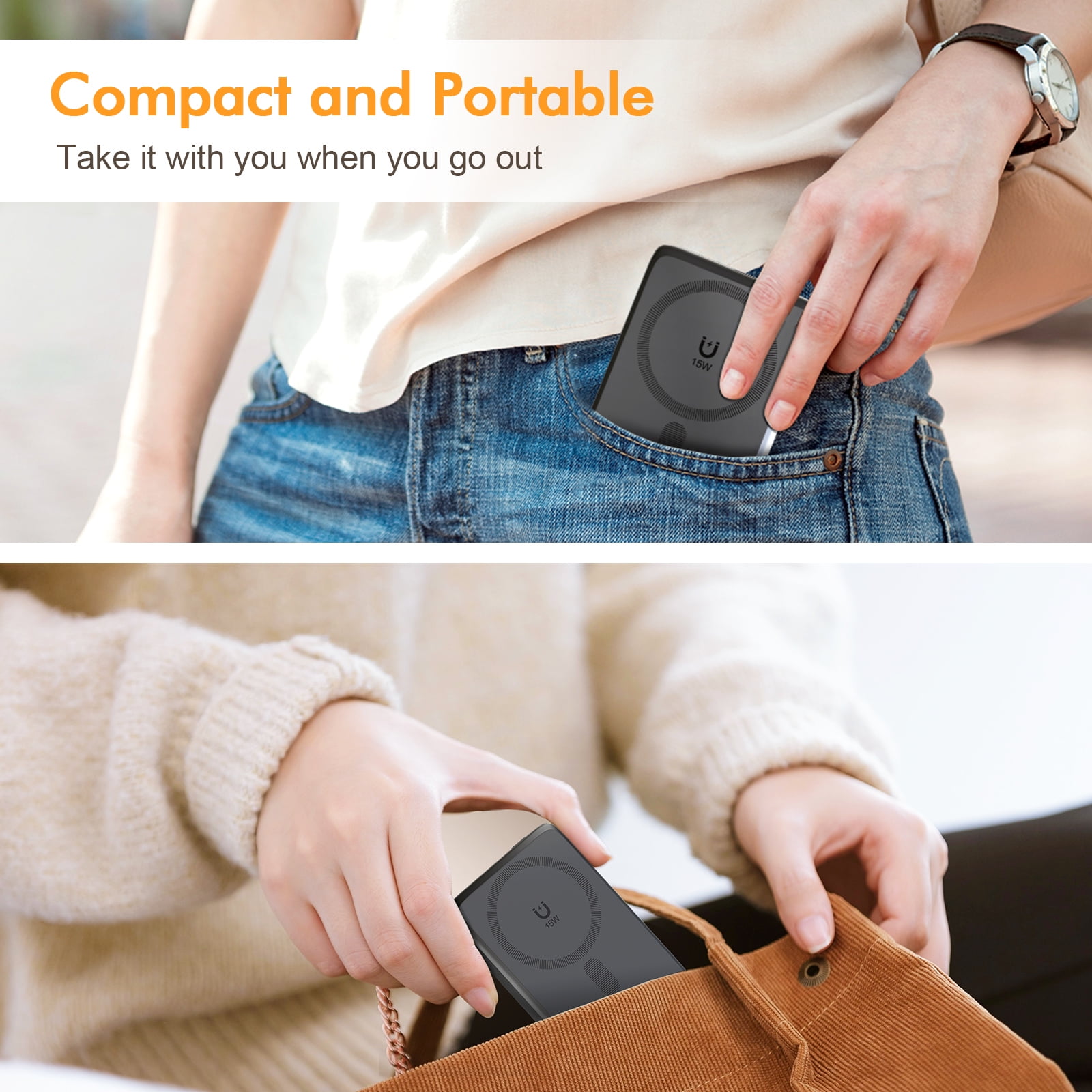 Portable Charger,10000mAh Wireless Power Bank with 22.5W Fast Charging Built-in USB-C Cable and Adjustable Stand, LED Display Battery Pack Compatible with iPhone 17 16 15 14 13 12 Andriod, Black