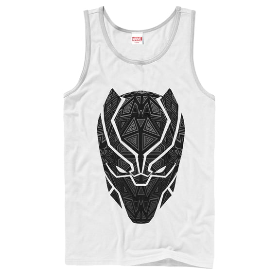 Men's Marvel Black Panther Ornate Mask Tank Top White Large