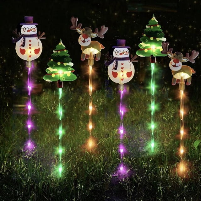 Solar Powered Christmas Yard Decor, 6-pack Outdoor Stake Lights With Santa & Snowflake Designs