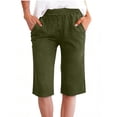 thumbnail image 3 of Hesxuno Women Straight Leg Shorts Faux Denim Summer Shorts Casual Bermuda Shorts with Pockets Lightweight Drawstring Knee Length Shorts Green L, 3 of 7
