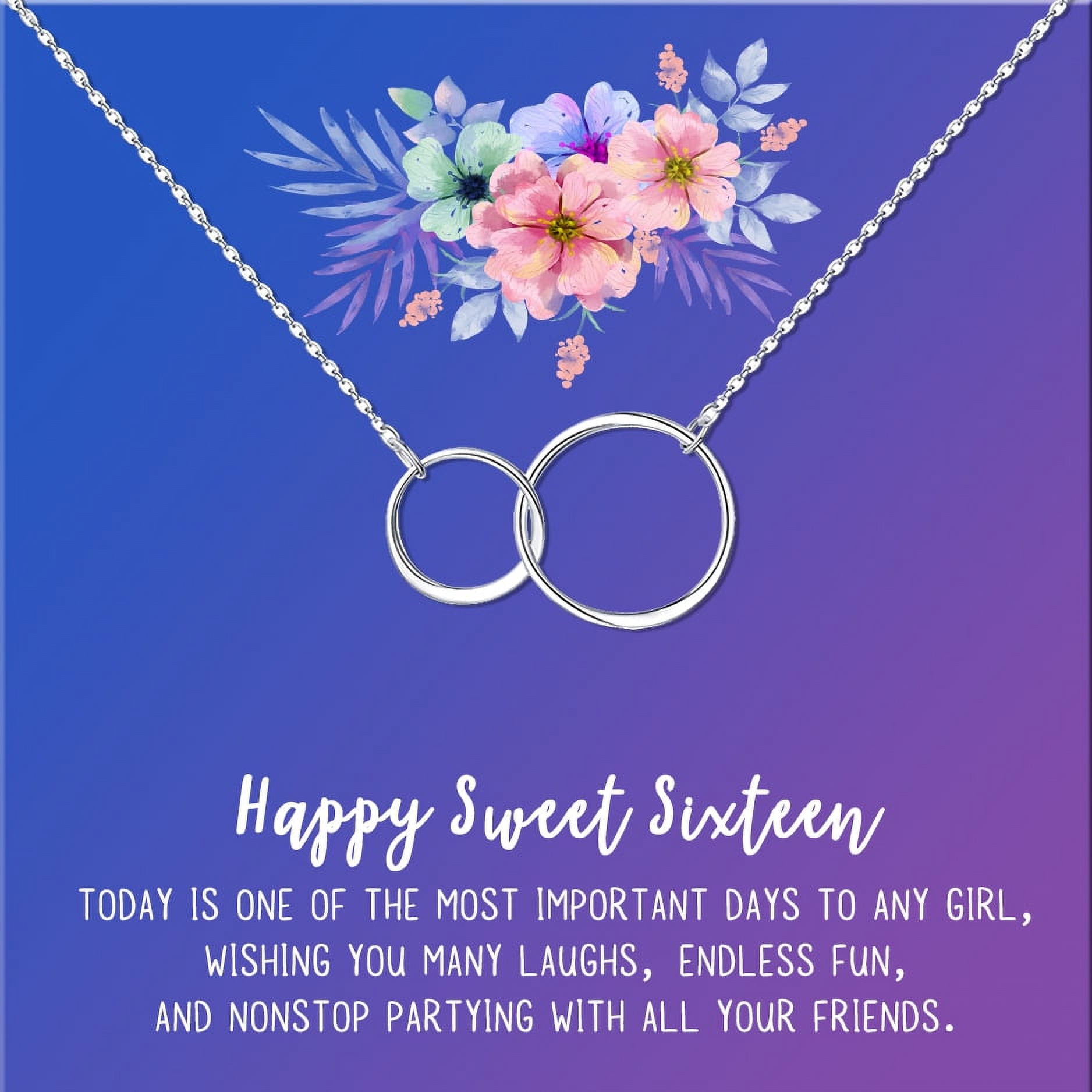 Happy Sweet Sixteen Card and Necklace - Jewelry Gift Set - Silver Infinity Rings Necklace - Gift for Her - Gift for Daughter - Ships Next Day!