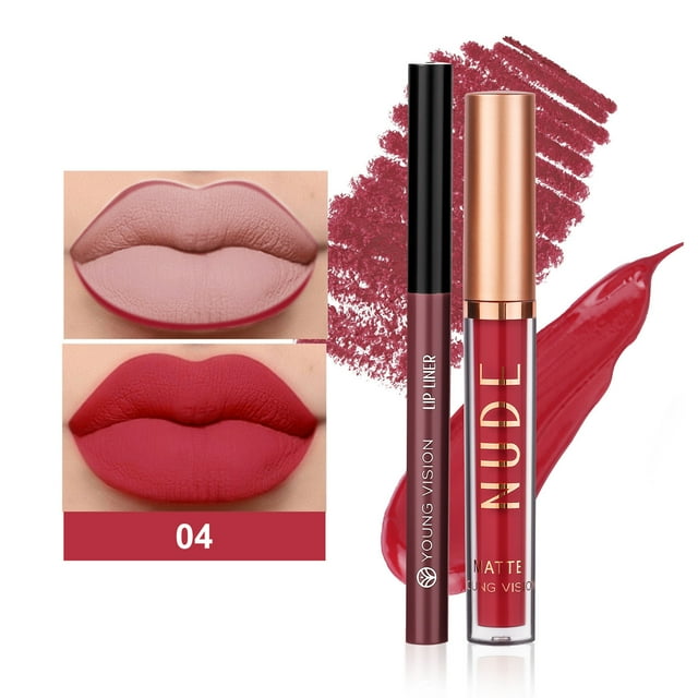 Belleza y maquillaje, Lápiz labial/brillo labial, Lápiz labial, Lápiz labial líquido mate + Juego de delineadores de labios, Kits de maquillaje de labios Pigment Velvety Nude Lip Stain Brillo labial d