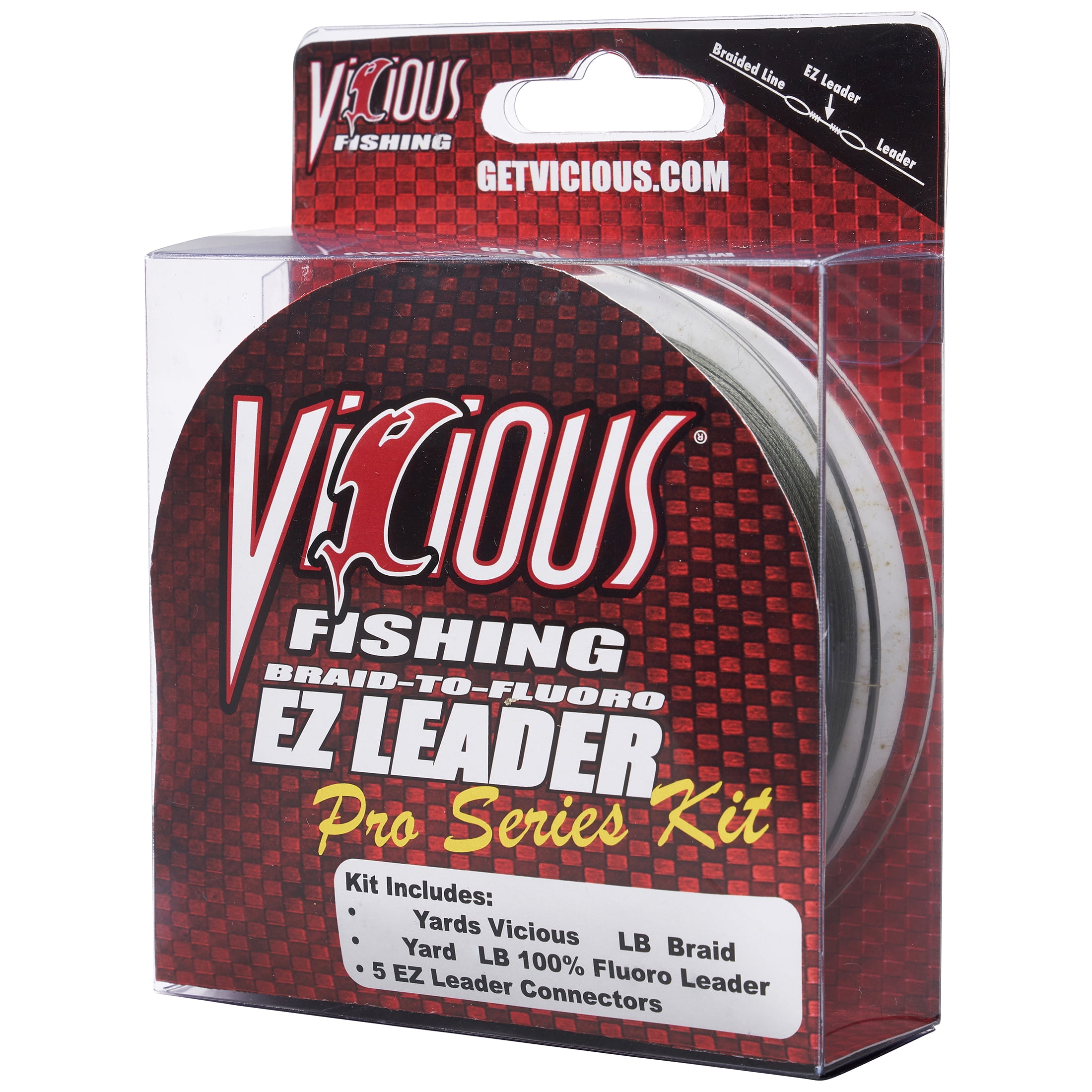 Vicious Fishing EZ Leader Pro Series Fishing Leader Kit, 150 Yards 20lb  Braid, 30 Yards 12lb Fluoro, 5 EZ Leader Connectors