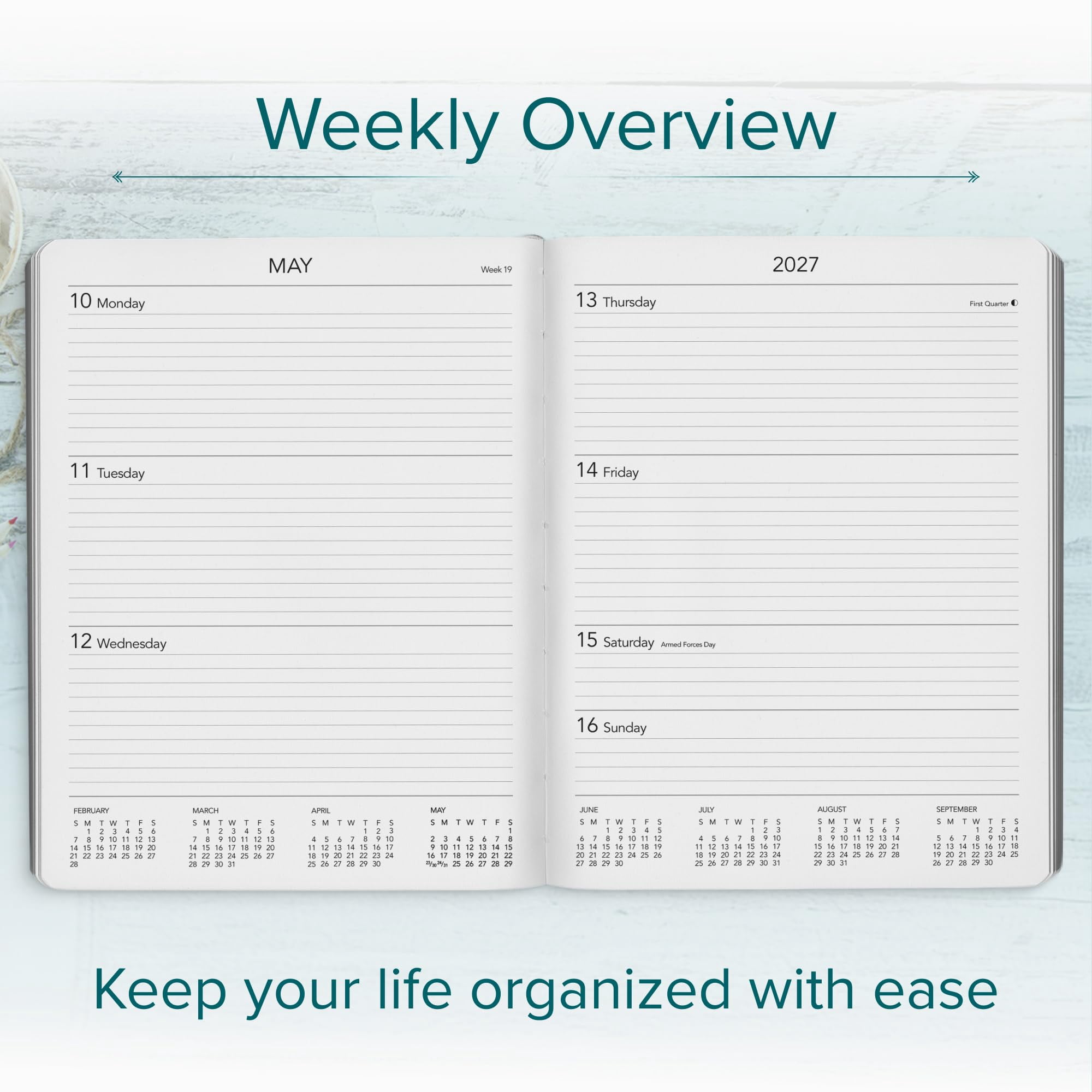 Harbor Large Weekly Monthly Planner 2027, Calendar Planner & Notebook - Durable Faux Leather, 192 Pages, Softcover & Book Bound - Cambridge Jade - 9.75x7.5"
