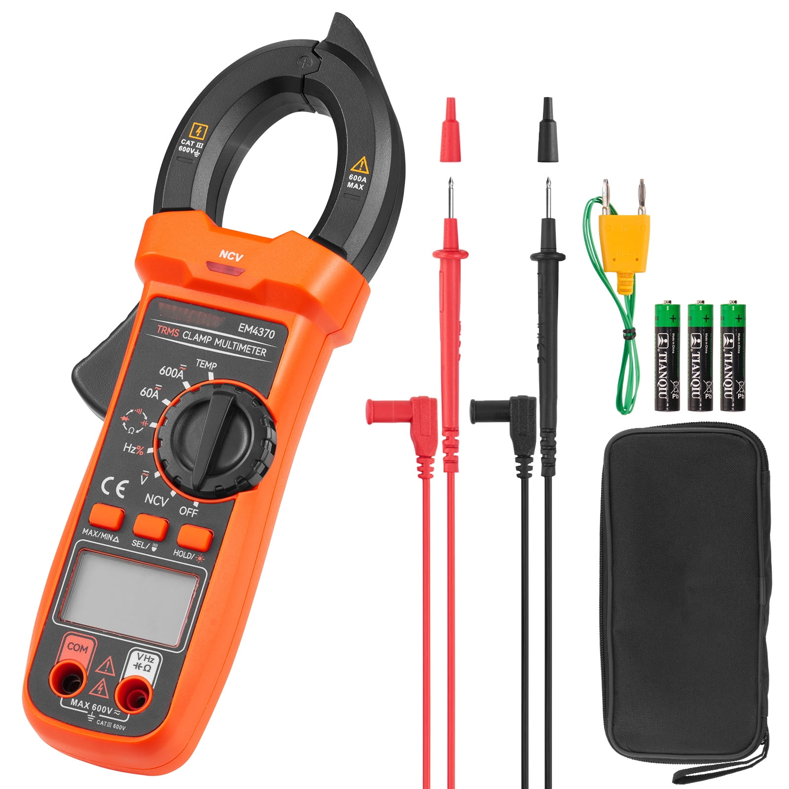 VEVOR Digital Clamp Meter T-RMS, 6000 Counts, 600A Clamp Multimeter Tester,  Measures Current Voltage Resistance Diodes Continuity Data Retention