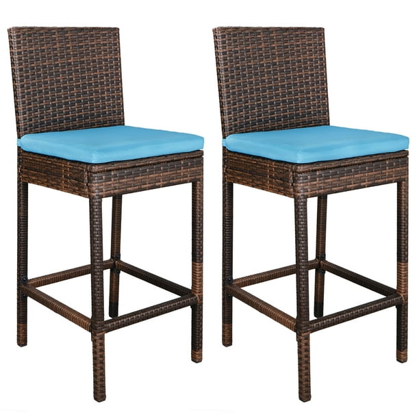 Zeny Patio Wicker Bar Stools Set Of Two, All Weather Wicker Bar Stools Outdoor