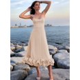 thumbnail image 6 of Womens Fashion Spaghetti Strap Flowy A-Line Dress with 3D Floral Appliques Party Maxi Gown S, 6 of 7