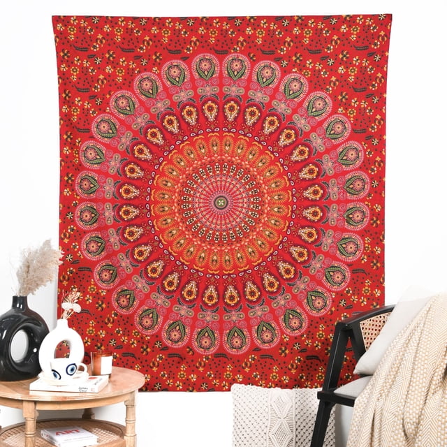 Tapiz RAJRANG de Algodón Mandala 76x102cm Rojo Boho