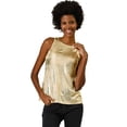 thumbnail image 1 of Camiseta Sin Mangas Allegra K Con chaleco Brillante Metálico para Fiesta y club, oro, XS, 1 of 6