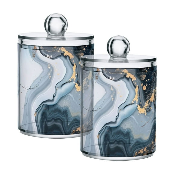 Abstract Deep Blue Marble Translucent Plastic Cans Storage Canisters with Lid Set of 2