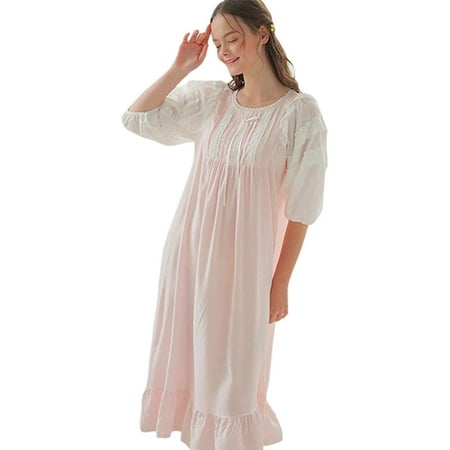 Women's Casual Loose Lace Trim Nightgown Loungewear Nightdress ...