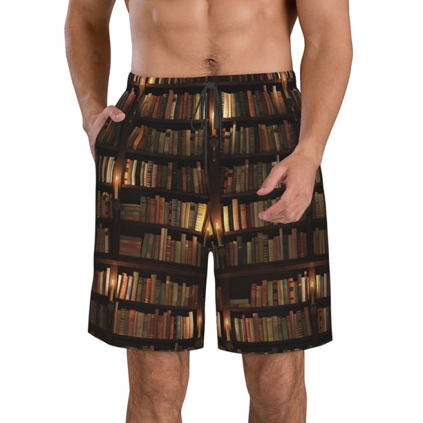 Fotbe Bookshelves Trajes de Baño Estampados para Hombre, Shorts de Verano de Secado Rápido, Ropa de Playa, Bañadores-X-Large