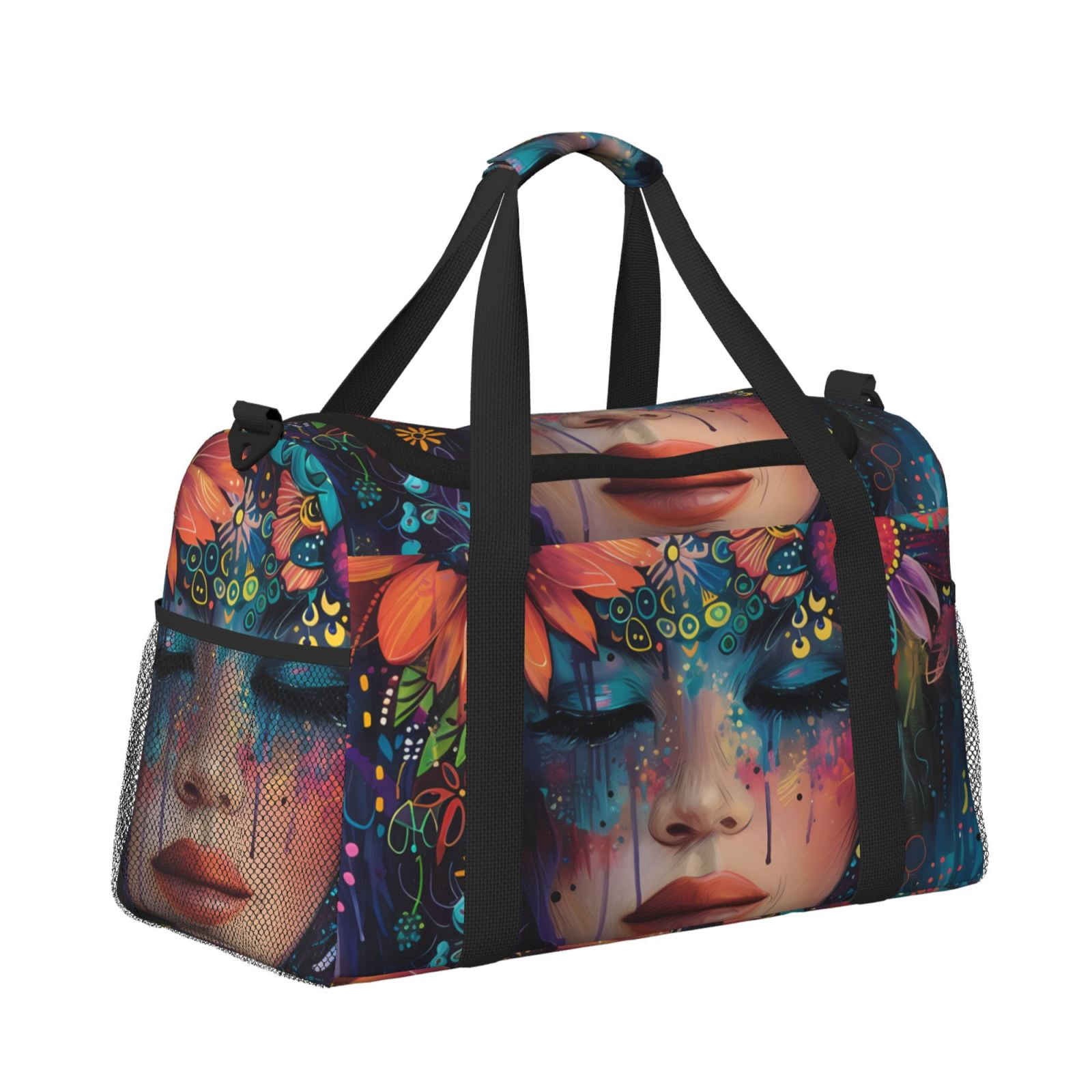 Fuzoiu Bohemian Colorful Flower Woman Print Travel Duffle Bag,Carry On Tote Bags,Duffel Bag,Sport Gym Bag, Hospital Bag for Labor and Delivery, Overnight Bag,Luggage Bag