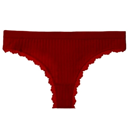 Blphud Lace Underwear for Women Lady Slim Waist Trainer Ladies  Lace Panties Low Rise Comfortable Breathable Elasticity Lifting Seamless Thong No Show Panties for Women High Cut Red L