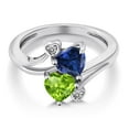 thumbnail image 3 of Gem Stone King 925 Sterling Silver Blue Created Sapphire Green Peridot and White Diamond Ring for Women (1.66 Cttw, Heart Shape 6MM, Gemstone September Birthstone, Size 5), 3 of 6