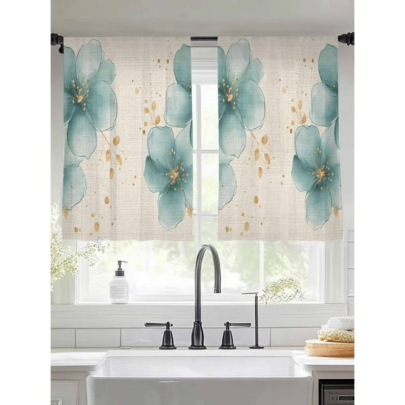 Teal Elegant Spring Floral Sheer Curtains for Living Room Bedroom Pastoral Flowers Rustic Sheer Curtains 54 Inch Long 2 Panels Set Light Filtering Curtain Window Treatments Drapes for Dining Room
