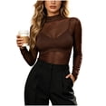 thumbnail image 5 of Ahabrexf Women Mock Neck Sheer Mesh Long Sleeve Top, See Through Slim Fit Solid Color High Stretch Layering Shirt for Club Daily Casual Outfits, 5 of 6