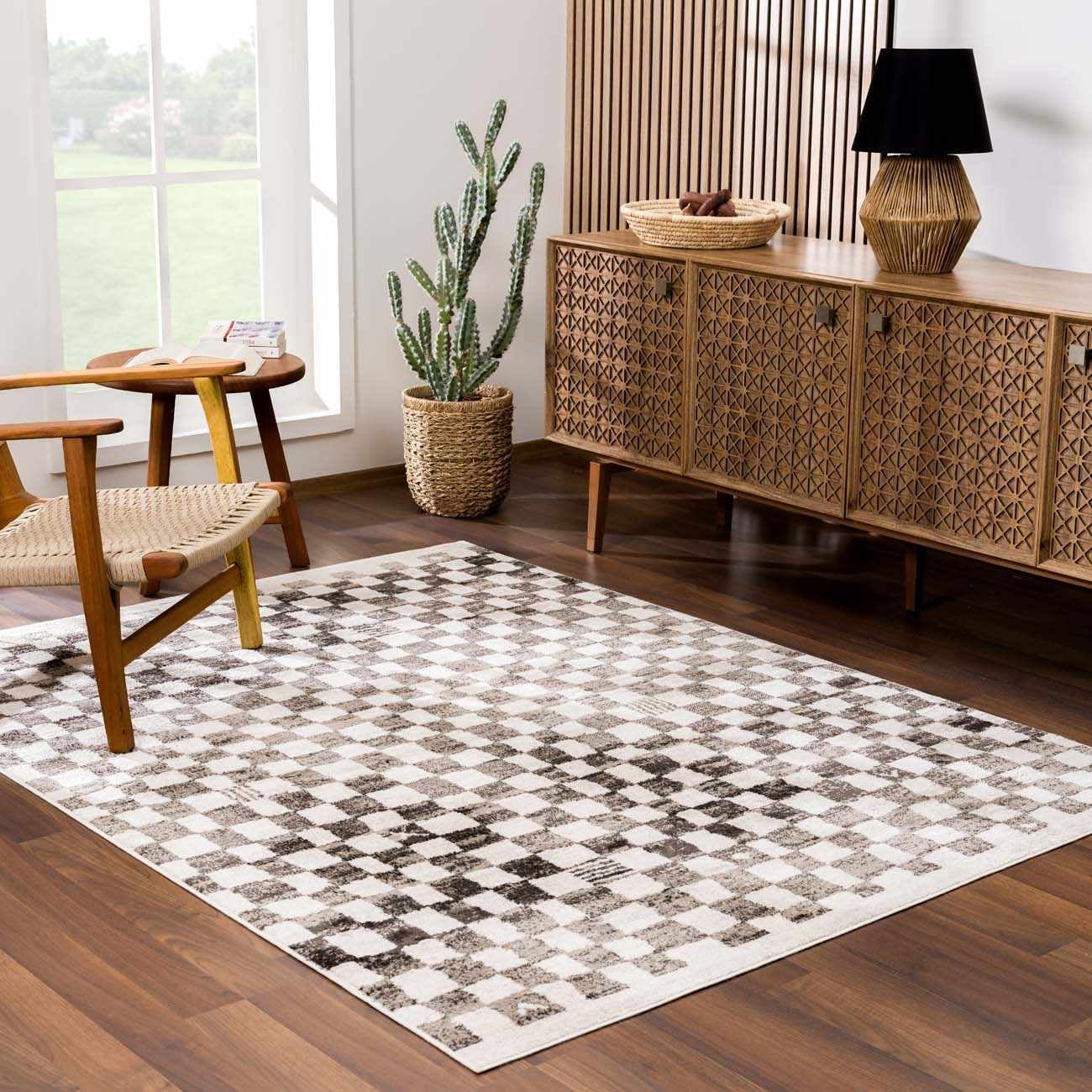 Hauteloom Benjy Living Room, Bedroom Area Rug - Contemporary - Cream, Charcoal - 4' x 6'