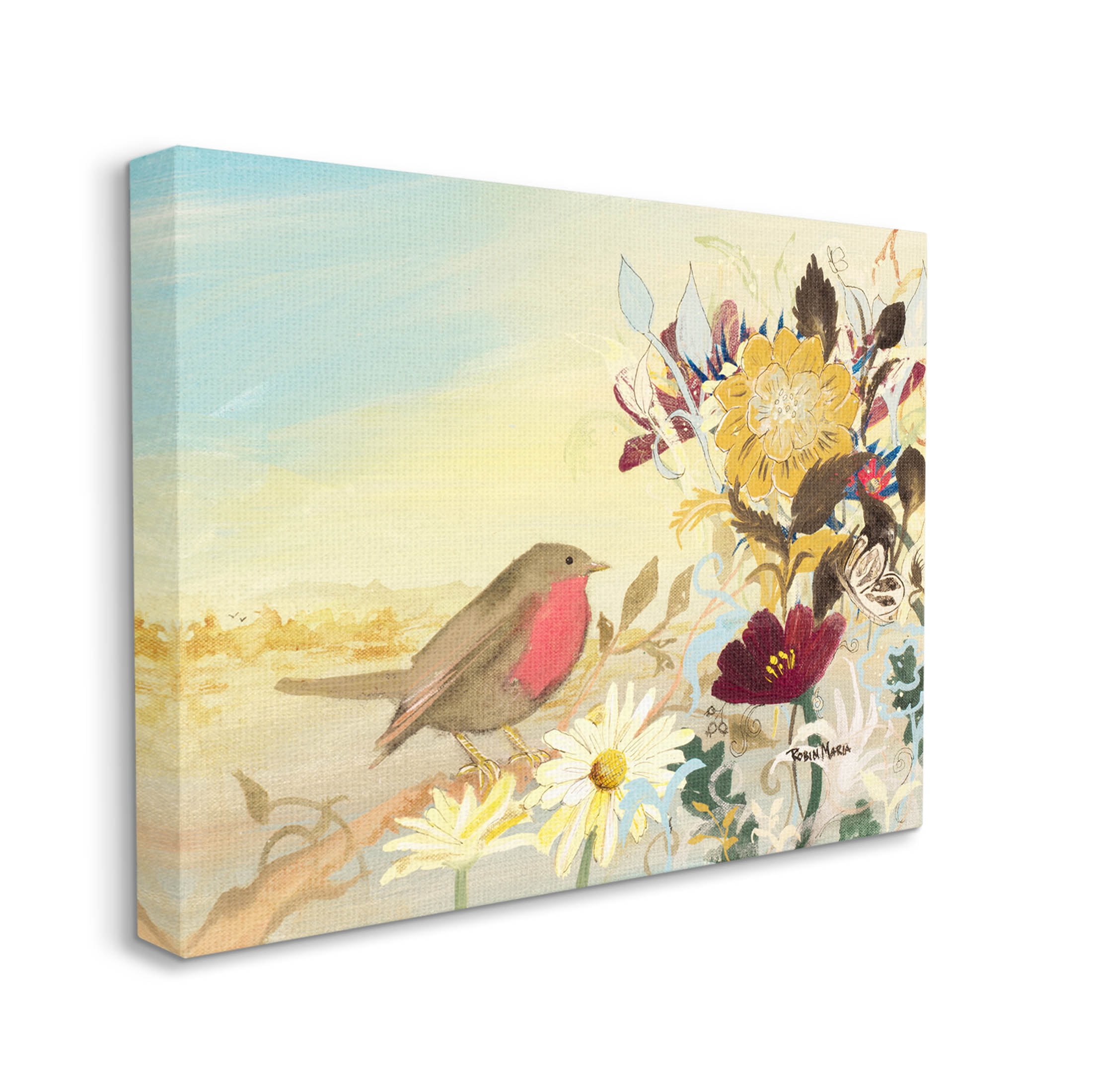 Stupell Industries Mixed Floral Bird Arrangement Painting Gallery Wrapped Canvas Print Wall Art, Design by Robin Maria