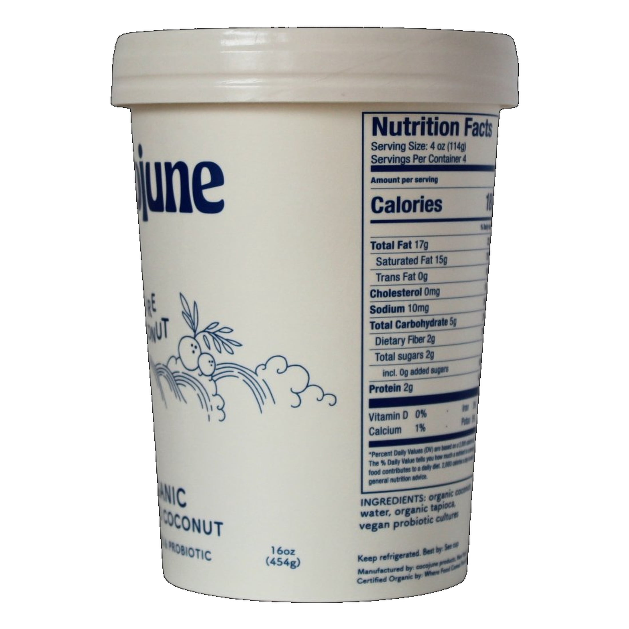 Cocojune - Organic Cultured Coconut Dairy-Free Plant Based Probiotic Blend Non GMO Gluten Free Yogurt, Pure Coconut, 16 oz