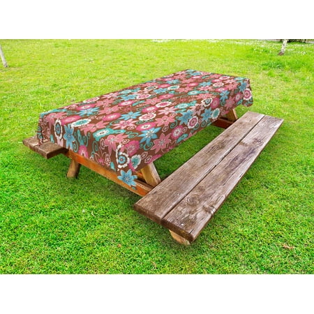 

Floral Outdoor Tablecloth Vibrant Bunch of Various Flower Petals Florets Shabby Chic Illustration Decorative Washable Fabric Picnic Tablecloth 58 X 104 Inches Pink Brown and Teal by Ambesonne