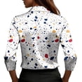 thumbnail image 5 of Jsaierl Women's 3/4 Length Sleeve Silk Satin Tops Casual V Neck Shirts Retro Print Ladies Blouses Flowy Holiday Tunic Top S-3XL, 5 of 6