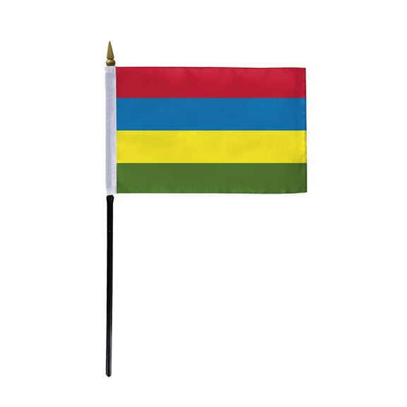 AGAS Mauritius Flag 4x6 inch - 11" Plastic Pole 100% Polyester Stitched Edges Mauritian National Mini Flag on a Stick