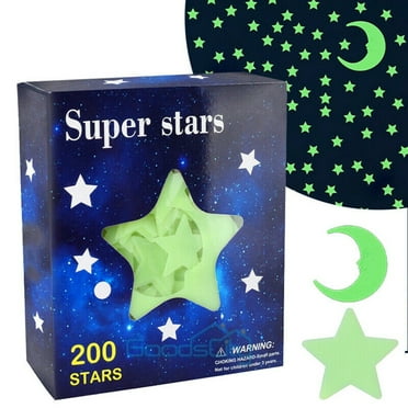 Glow In The Dark 200Pcs Stars & 1Pc Moon Wall Decal Stickers Kids Room Decor
