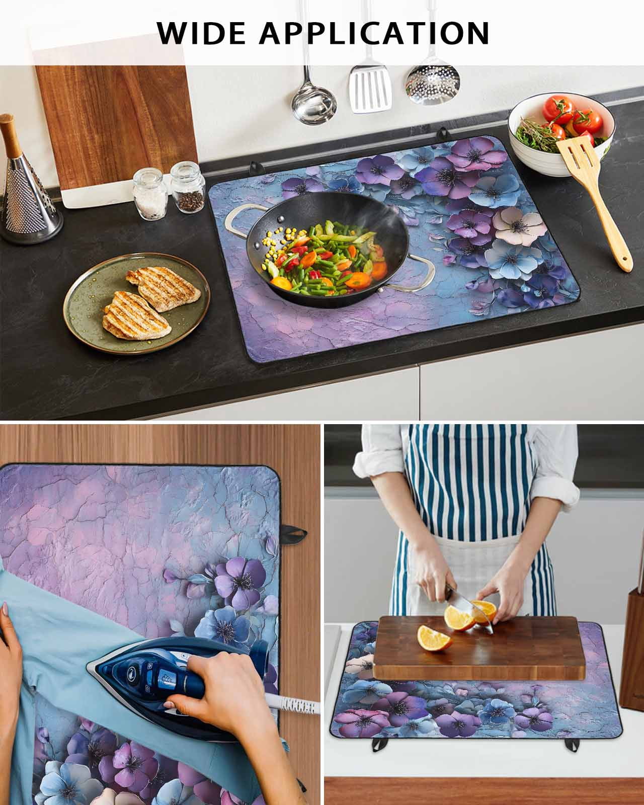 nqOlkjepod Large Induction Cooktop Protector Mat 24"x21", Purple Floral Stove Top Covers for Electric Stove, Retro Flowers Mottled Pastoral Botanical Stove Burner Cover Mats, Glass Top Stove Cover