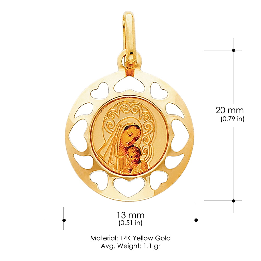 14K Yellow Gold Holy Communion Confirmacion Religious Charm Pendant with 0.8mm Box Chain Necklace