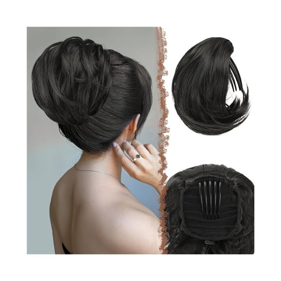 Straight Hair Bun Drawstring Synthetic Hair Extension Comb Clip Ponytail Updo Hairpiece