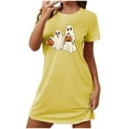 thumbnail image 1 of Sakmal Robe de Nuit d'Halloween pour Femmes Moomoo Ultra Douce Jaune Grande Taille Tenue de Nuit Confortable Imprimé Fantôme Col Rond Manches Courtes Courtes Robes de Nuit P-2TG, 1 of 4