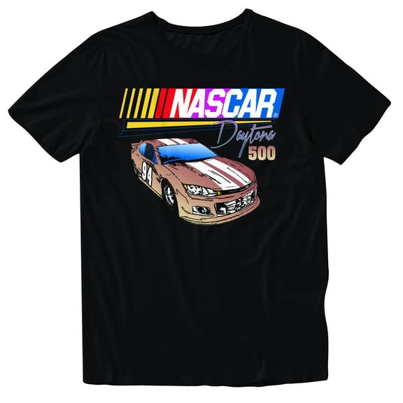 NASCAR Daytona 500 Vintage Racing Graphic Mens and Womens Short Sleeve T-Shirt (Small, Black )