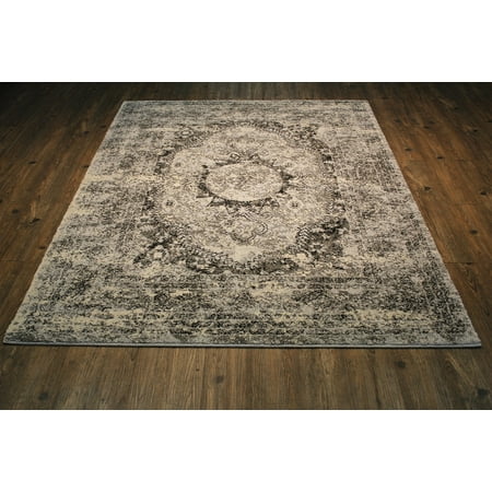 Black Grey Rug Area Rug in Grey with Ivory & Black Contemporary Design with Juke Backing. 100% Polypropylene. Size 5’3” X 7’5